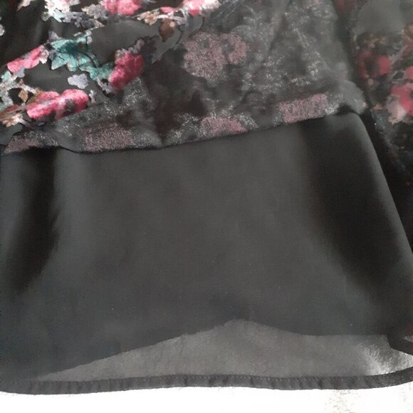 Dalia Women's Size L Black Burnt Velvet Floral Sheer Ruffle Sleeveless Blouse - Picture 12 of 12